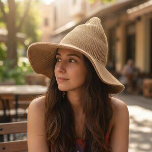 Knit Witch Hat Soft Point Cottagecore Boho Sun Hat Beige NEW